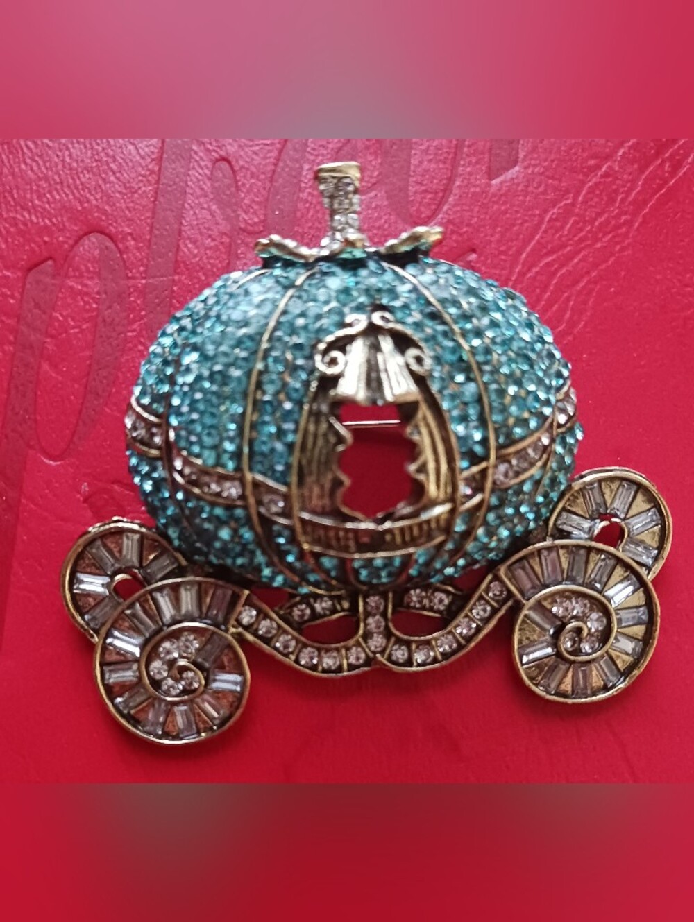 Blue Jeweled Pumpkin Carriage Cinderella Brooch